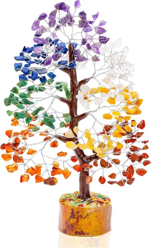 Miniatura 16 de Crocon® Árbol de la vida de 7 chakras, sabiduría espiritual, base de rodajas de ágata, árbol de cristal hecho a mano para energía positiva