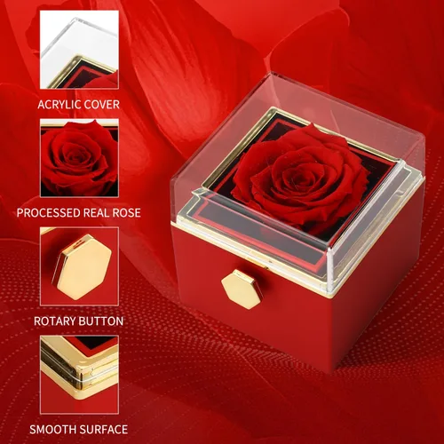 Miniatura 6 de Rotate Preserved Red Rose Box Regalos con collar plateado Forever Flower Rose Navidad, cumpleaños, Día de San Valentín, regalos para mujer, mamá