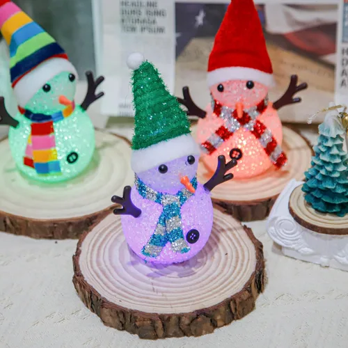 Miniatura 7 de YAKii Adornos de Navidad de 18.5 cm, lámpara de muñecos de nieve LED con cambio de color con sombrero y bufanda coloridos, pieza central