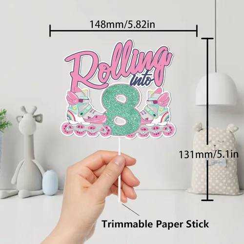 Miniatura 2 de Decoración de 8 pasteles con purpurina rosa para tartas para patines retro de los años 80 y 90, hip hop, patinaje sobre ruedas, suministros