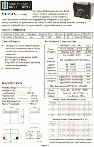 Miniatura 6 de Mighty Max Battery Batería de repuesto de 12V 35AH para Pride Jazzy Elite 6-4 Pack