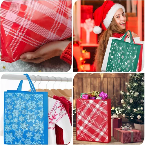 Miniatura 4 de Cholemy Paquete de 200 bolsas de regalo de Navidad a granel, bolsas de regalo de mercancía navideña con asas, bolsas de compras reutilizables