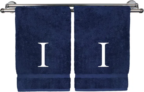 Miniatura 101 de Toalla de mano monogramada, regalo personalizado, juego de 2 - Toalla bordada con letra de bloque dorada - Extra absorbente 100% algodón turco