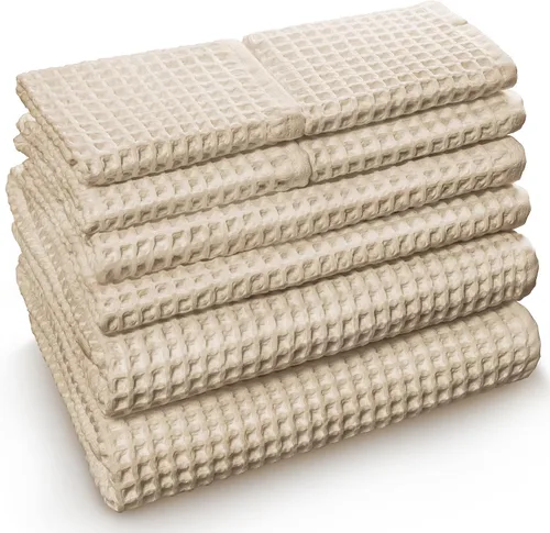 Softerry Juego de toallas de baño europeas de tejido gofre, de 8 a 100 % algodón orgánico, de secado rápido, sin pelusas, delgadas y absorbentes,