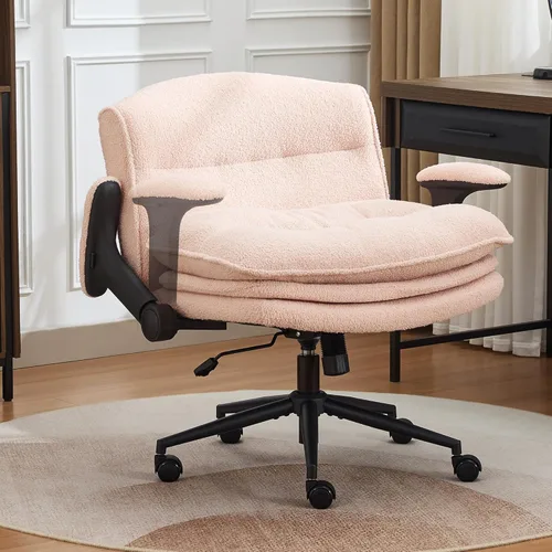 Miniatura 13 de Silla cruzada con brazos abatibles, silla ancha con patas cruzadas con cojín de 3 capas, silla ergonómica de escritorio de oficina con ruedas, silla