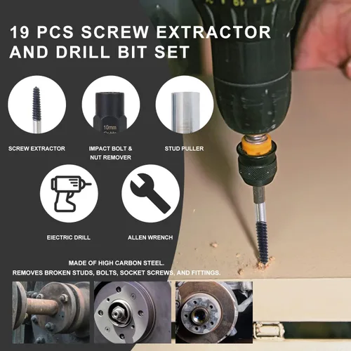 Miniatura 3 de Luckyway Juego de 19 piezas de extractor de tornillos, pernos y tuercas, para tubos de agua dañados con tornillos y tuercas rotos
