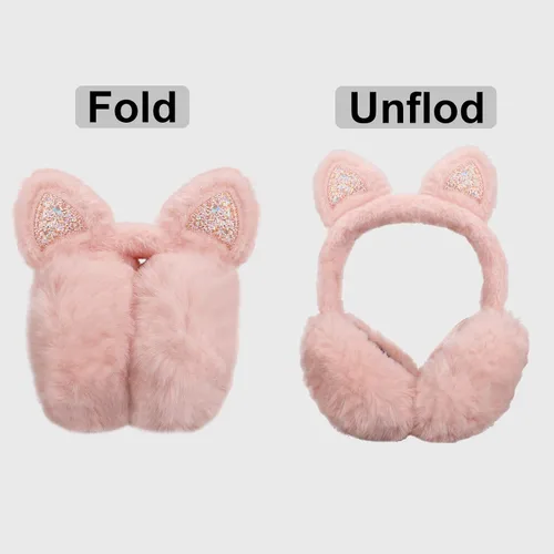Miniatura 2 de Pop Your Dream Linda orejera de gato para niños, niñas, suave felpa brillante, calentadores de orejas de invierno, fundas ajustables para exteriores