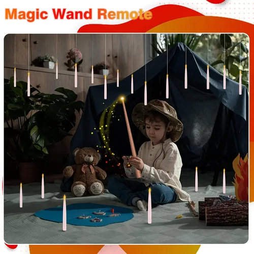 Miniatura 2 de 18 velas flotantes con varita, decoraciones mágicas colgantes mágicas, velas de ventana a pilas con control remoto de varita, velas LED de luz