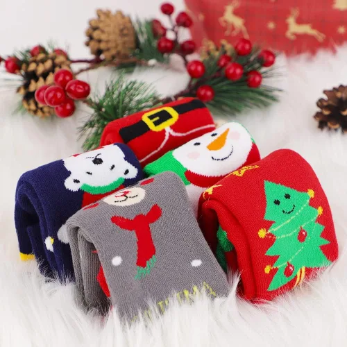 Miniatura 7 de UOIXPUHUO 5 pares de calcetines de Navidad calcetines de algodón cálidos de invierno para niños pequeños Rojo