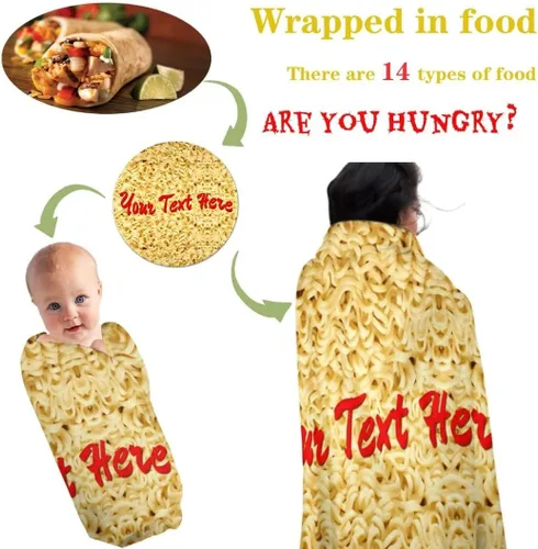 Miniatura 3 de Manta redonda de ramen personalizada con nombre y texto, manta de comida personalizada, regalos novedosos, mantas suaves personalizadas para Manta