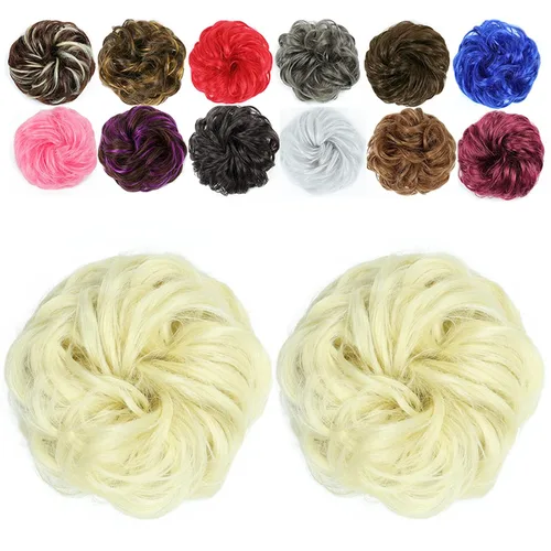 Miniatura 12 de 2 piezas de extensión de cabello desordenado de moño rizado ondulado con banda de goma elástica para coleta de caballo (144T613)