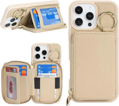 Miniatura 16 de Funda compatible con iPhone Air Wallet con tarjetero para iPhone Air, funda con cremallera y ranura para mujer, 5G de 6.5 pulgadas, color oro rosa
