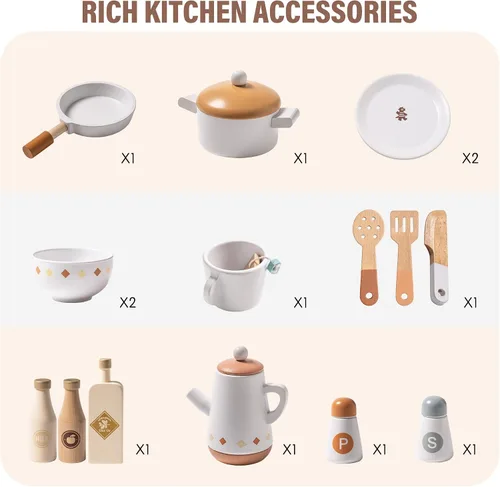 Miniatura 8 de ROBOTIME Juego de cocina de madera, juego de cocina para niños con diseño realista, juego de cocina para niños y niños pequeños con lavavajillas