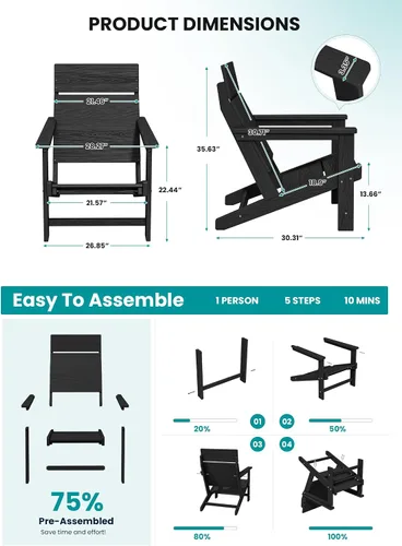 Miniatura 2 de SERWALL Sillas Adirondack modernas, sillas Adirondack HDPE sin tablas, respaldo sólido sillas de plástico para exteriores, textura similar a