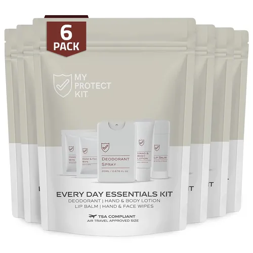 Miniatura 10 de MY PROTECT KIT Everyday Essentials - Kit de viaje de 8 piezas de higiene y aseo con desodorante en aerosol, loción, bálsamo labial y toallitas