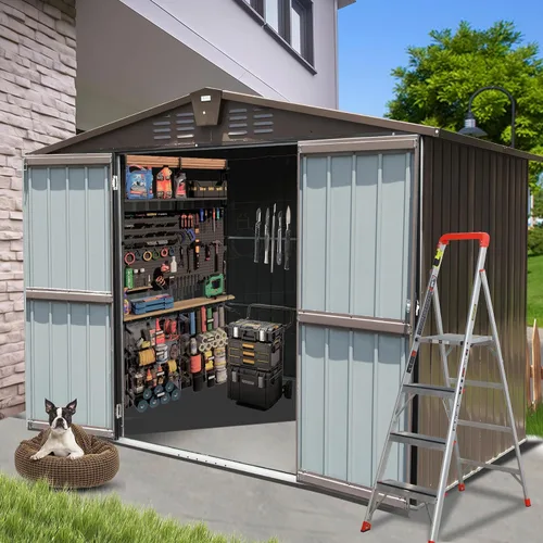 Miniatura 10 de Domi Cobertizo de almacenamiento para exteriores de 5 x 3 pies, cobertizo de jardín de metal con marco de acero galvanizado para bicicleta
