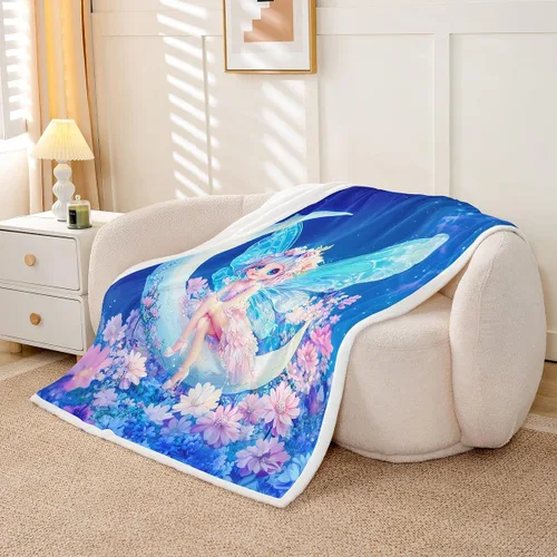 Miniatura 4 de Fairy Fleece Blanket,Romantic Pink Floral Botanical Bed Blankets for Adults Teens,Galaxy Starry 3D Moon Room Decor,Blue Pink Super Soft Flannel