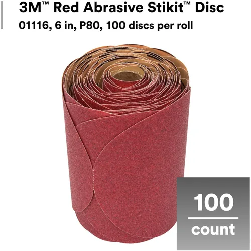 Miniatura 2 de 3M Stikit 01109 - Discos de lijado abrasivos rojos, sin agujero, 6 pulgadas, grado 320+, paquete de 100 discos, para lijado automotriz, lijado