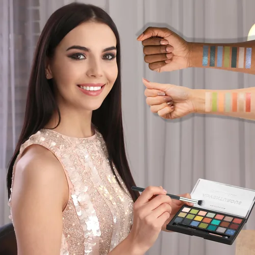 Miniatura 3 de Profusion Cosmetics Paleta de sombras de ojos de 21 tonos con pincel, mate mezclable, brillante y tonos metálicos en tonos neutros llamativos