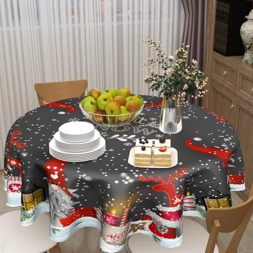 Miniatura 6 de Giwawa Mantel redondo de gnomo de invierno, mantel reutilizable de elfo de Navidad, 60 pulgadas, diseño de copo de nieve, alce, resistente al calor