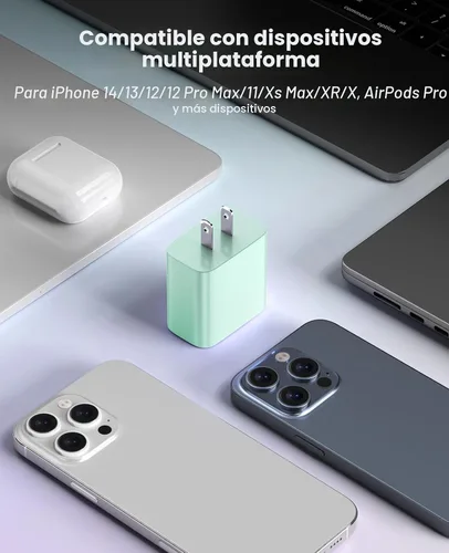 Miniatura 7 de FEEL2NICE Cargador de iPhone de carga rápida, paquete de 2 bloques de carga de pared tipo C con 2 unidades [6 pies y 10 pies] USB C a Lightning Verde