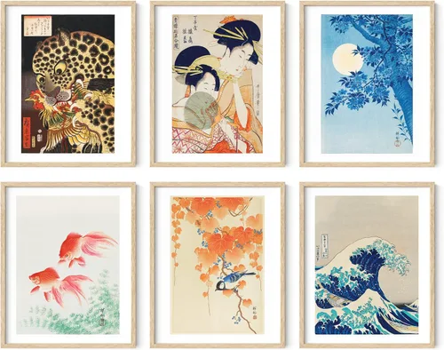 HAUS AND HUES Impresiones de arte asiáticas japonesas para decoración de pared, juego de 6 pósteres tradicionales, pinturas de olas de Hokusai,