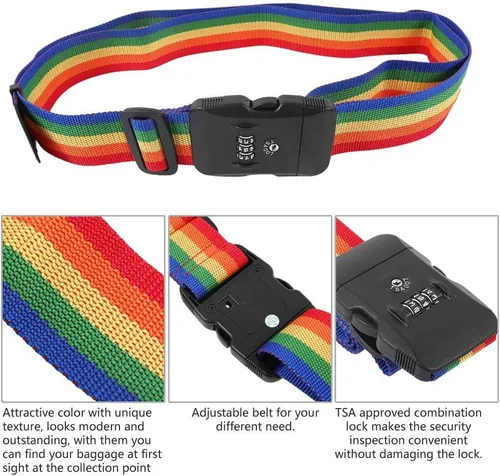 Miniatura 6 de Correa de equipaje de viaje con diseño de arco iris, aprobada por la TSA, cinturón de embalaje ajustable para maleta (arcoíris)
