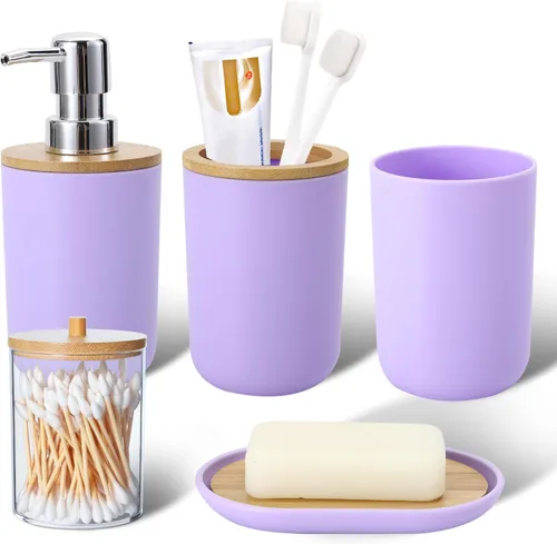Miniatura 9 de iMucci Juego de accesorios de baño de 5 piezas, juego de baño de mar, soporte para cepillos de dientes, taza para cepillos de dientes, dispensador