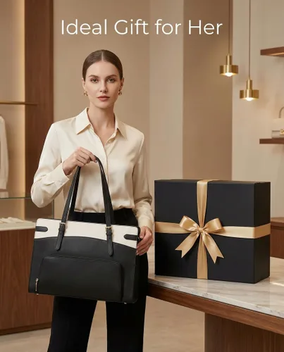 Miniatura 2 de RAINSMORE Bolsa para portátil 2 en 1 con compartimento de almuerzo aislado para mujeres, bolsa de trabajo de piel sintética de 15.6 pulgadas