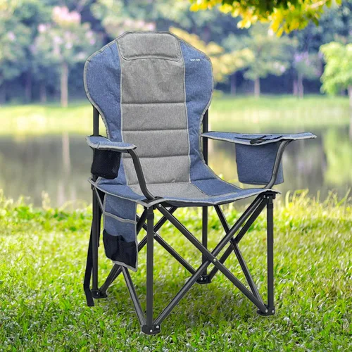 Miniatura 16 de Silla de campamento reclinable, silla plegable ajustable con respaldo de 100° a 140°, marco en X resistente que soporta 265 libras, respaldo