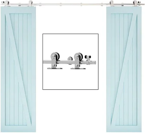 TSMST Kit de herrajes para puerta corrediza de granero de 6.6 pies, riel de puerta de granero resistente de acero inoxidable para montaje superior,