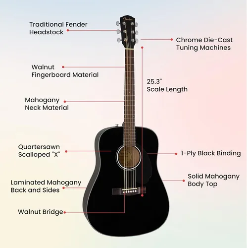 Miniatura 8 de Conjuntos de guitarras acústicas Fender CD-60. Negro