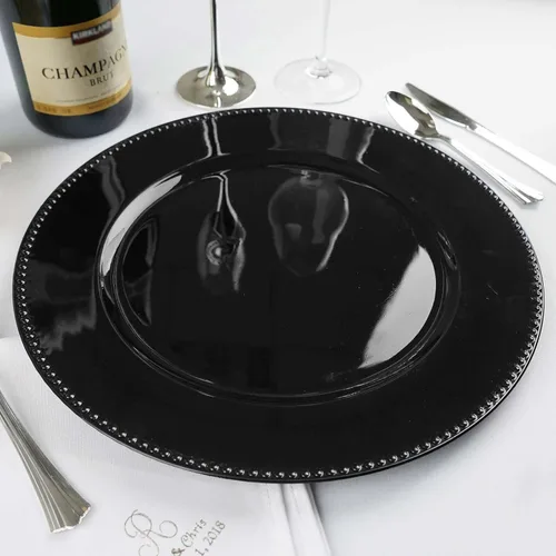 Efavormart - 6 platos de carga redondos con cuentas negras de 13 pulgadas para decoración de mesa, vacaciones, boda, catering, decoración de eventos