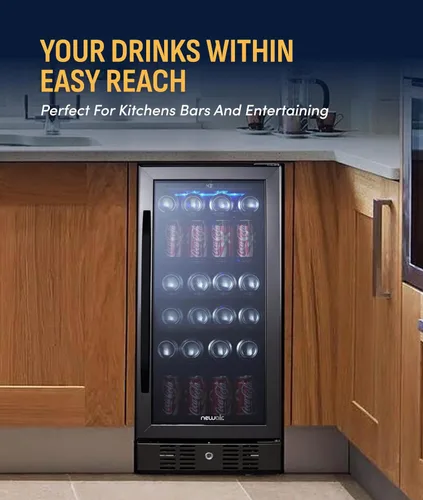 Miniatura 3 de NewAir Refrigerador de bebidas integrado para 96 latas, mini refrigerador pequeño de 15 pulgadas para dormitorio, bar en casa u oficina, Acero