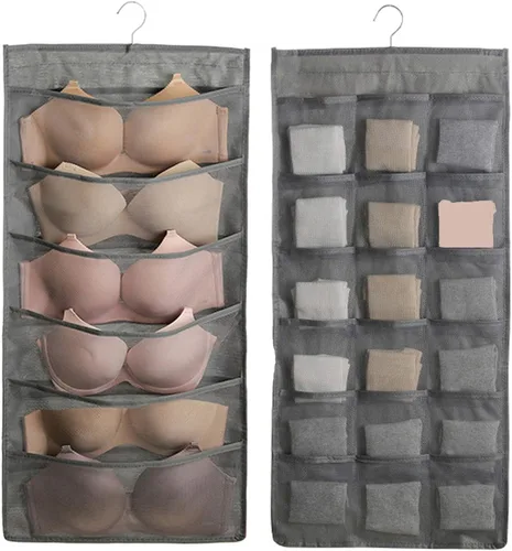 Miniatura 7 de Organizador de almacenamiento colgante para brasier y ropa interior, bolsillos de malla, estantes de pared de doble cara, bolsa ahorradora de Rosa