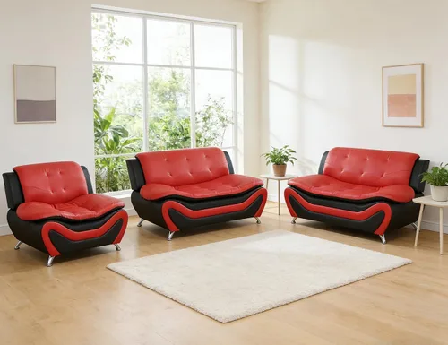 Miniatura 77 de Sofás Seccionales de Cuero, Conjuntos de Muebles de Sala de Estar, 3 Piezas Conjunto de Sofá Moderno para Sala de Blanco crema