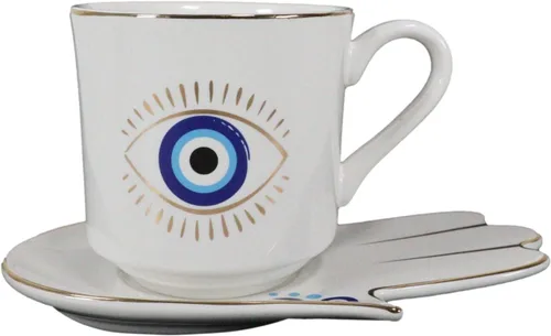 Miniatura 10 de Ebros Gift Wicca Occult Evil Eye Of Providence With Hamsa Quirología Quirología Palmistry Taza de café Taza de té con platillo Juego de vasos Wicca