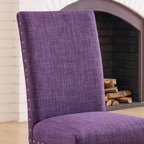 Miniatura 4 de Roundhill Furniture Biony - Sillas de comedor de tela con ribete de clavos, juego de 2, color morado