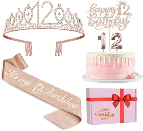Miniatura 38 de Decoraciones de cumpleaños de 24 años para mujeres, incluyendo banda de cumpleaños, tiara/corona, velas numéricas y decoración de pastel, regalos