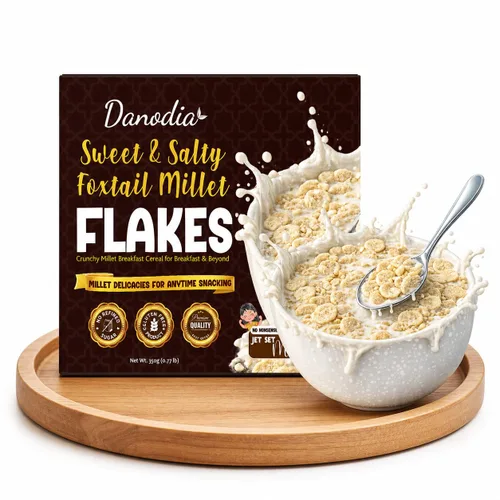 Miniatura 18 de Danodia Foods Ragi Jaggery Choco Flakes 250g/8.8 oz, Cereal de desayuno de mijo dedo con sabor a chocolate Jaggery inspirado en la India, cereal