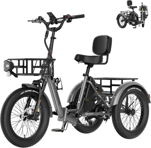 Miniatura 22 de MOONCOOL Triciclo eléctrico plegable para adultos, E-Trike de aluminio de 20 pulgadas con función de marcha atrás y opciones de largo alcance, Plata