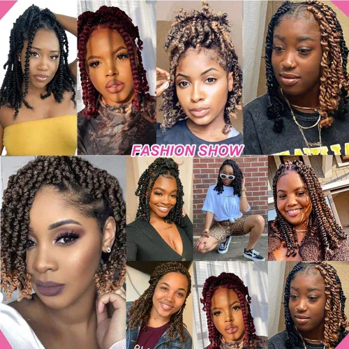 Miniatura 5 de 8 paquetes de extensiones de cabello sintético pretrenzado y prerrizado de ganchillo de 10 pulgadas, 96 hebras (1B#)