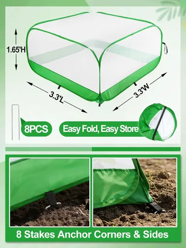 Miniatura 4 de Red de jardín desplegable para camas cuadradas elevadas, 3.3 pies de largo x 3.3 pies de ancho x 1.65 pies de alto, cubierta de malla ultra fina