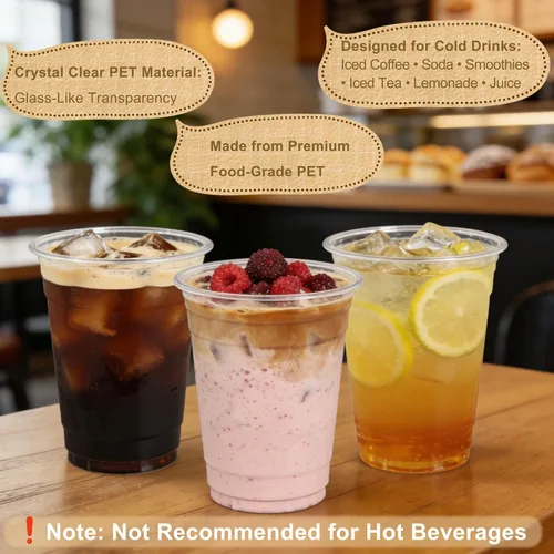 Miniatura 4 de Zcaukya Paquete de 100 vasos de plástico de 16 onzas con tapas y pajitas, vasos transparentes desechables para café helado, refrescos, batidos