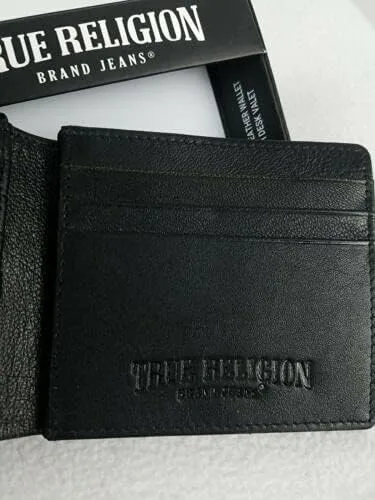 Miniatura 4 de True Religion Billetera de cuero plegable, Negro