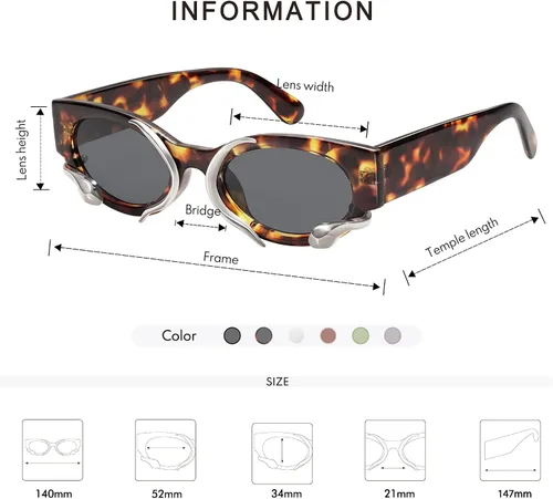 Miniatura 5 de Appassal Gafas de sol de moda para mujeres y hombres, vintage, estrechas, ojo de gato, metal, serpiente, sunnie, Y2k, accesorios AP3621