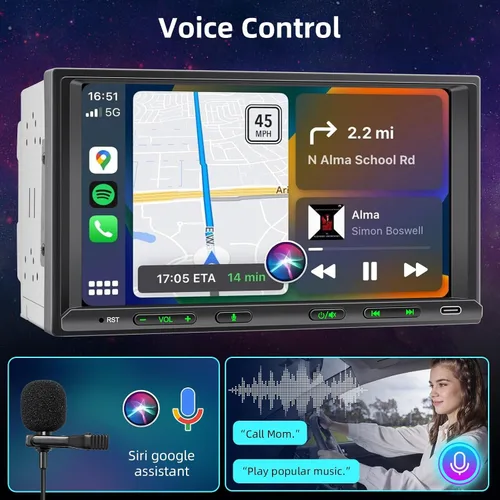 Miniatura 6 de Estéreo de coche Android, doble DIN, inalámbrico, CarPlay y Android Auto, de 18 cm, radio de coche con pantalla táctil con pantalla dividida, WiFi