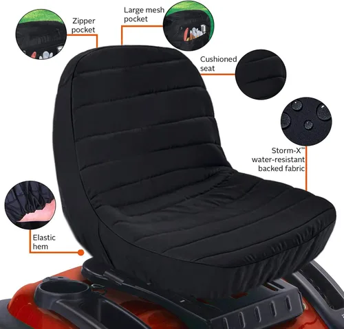 Miniatura 7 de Funda negra para asiento de tractor para cortacésped Kubota Craftsman Husqvarna John Deere Cub Cadet resistente al agua, acolchada y cómoda, se