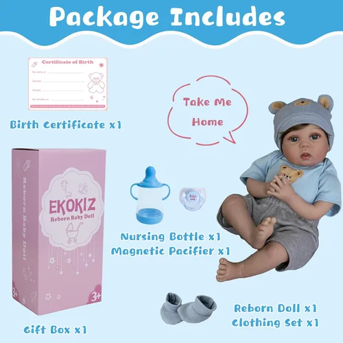 Miniatura 6 de EKOKIZ Muñecas de bebé Reborn de 22 pulgadas, muñecas de bebé de la vida real, cuerpo de tela suave, muñeca realista para niños con ropa