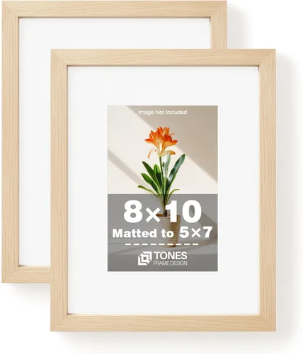 Miniatura 32 de TONES FRAME DESIGN Juego de 2 portarretratos de 5 x 7 pulgadas con acabado de chapa de madera maciza de roble de 5 x 7 pulgadas con paspartú de 4 x